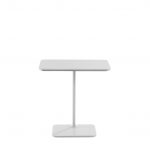 Flat rectangular office side table with rounded corners and metal base, all finished in white