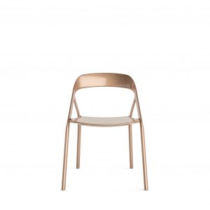 Rounded, aluminum, bronze-colored office side chair with slim back and rounded seat
