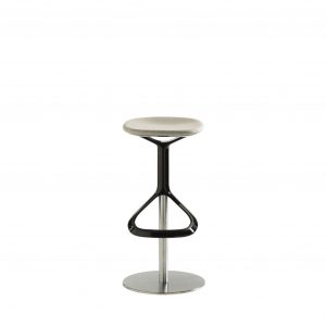 Office cafe-height stool in black and silver with white upholstered seat