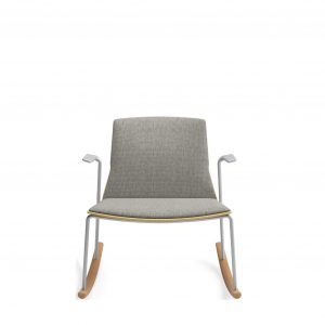 Montara650 modern office rocker lounge chair in gray upholstery with metal legs and wood base