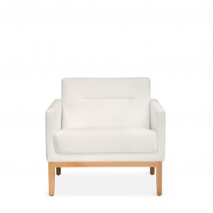 Passerelle Lounge armchair in white upholstery with light wood legs