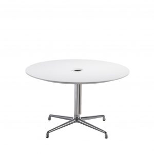Round office conference table with polished aluminum base