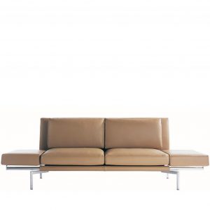 Switch modern office lounge sofa in tan leather upholstery and aluminum legs