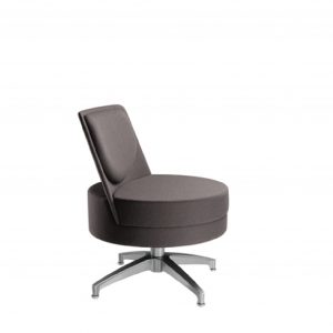 Topo office lounge chair in charcoal upholstery with round seat, mid-back rectangular support, and chrome finish base