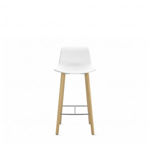 Office stool with white back and wooden legs