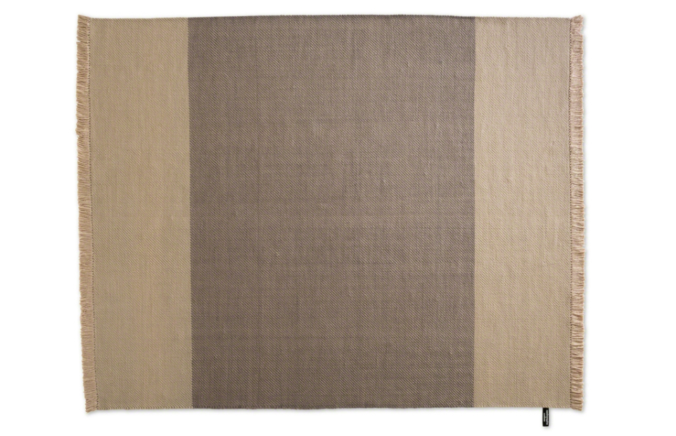 Tan and grey office area rug with matching tan fringe