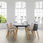 Enea Altzo493 Chairs with Potrero415 Table in an open space with big windows at the back