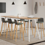 Large standing height table with green stools