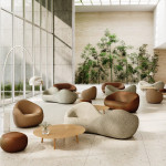 open space showing Jean nouvel seating and table of different colors and sizes