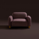 front view of a coalesse ensemble lounge system in purple color, the background is a dark purple that matches the sofa