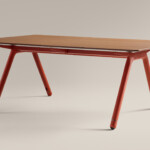 potrero415 table with wooden top and red legs