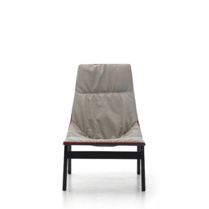 On white image of Ace lounge chair in gray color with black legs