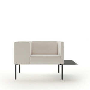 On white image of a brix lounge chair in white color with a side table