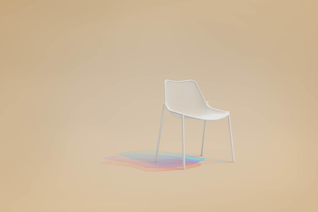 Round seating white chair on neutral background