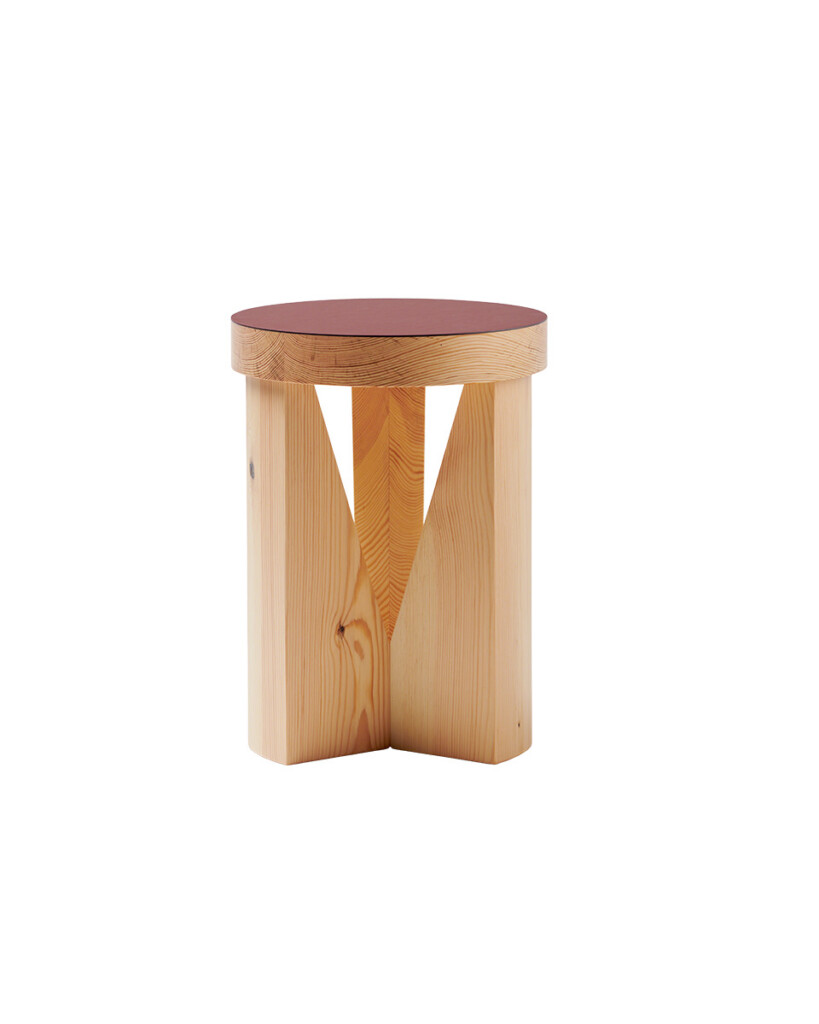 Wooden Cugino stool on white background.