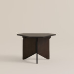 Wooden table on neutral background.