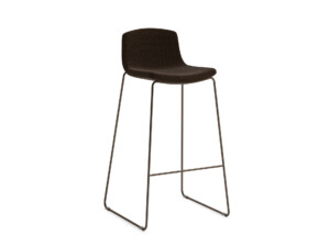 Brown armless stool with matching legs on a neutral background.