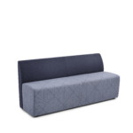 Blue modular upholstered seating bench on neutral background
