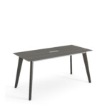 Gray table with integrated power outlet