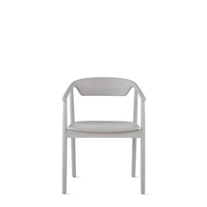 Gray chair with armrests on neutral background