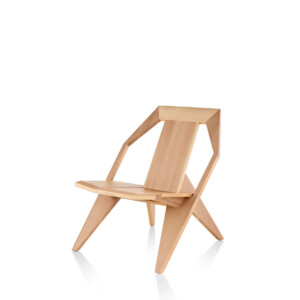Wood chair with angular design on neutral background