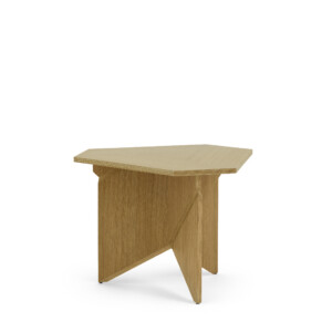 Geometric wood side table on neutral background