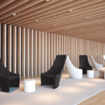 Nagi chairs arranged around coffee tables