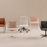 Set of Noha chairs arranged against a beige background
