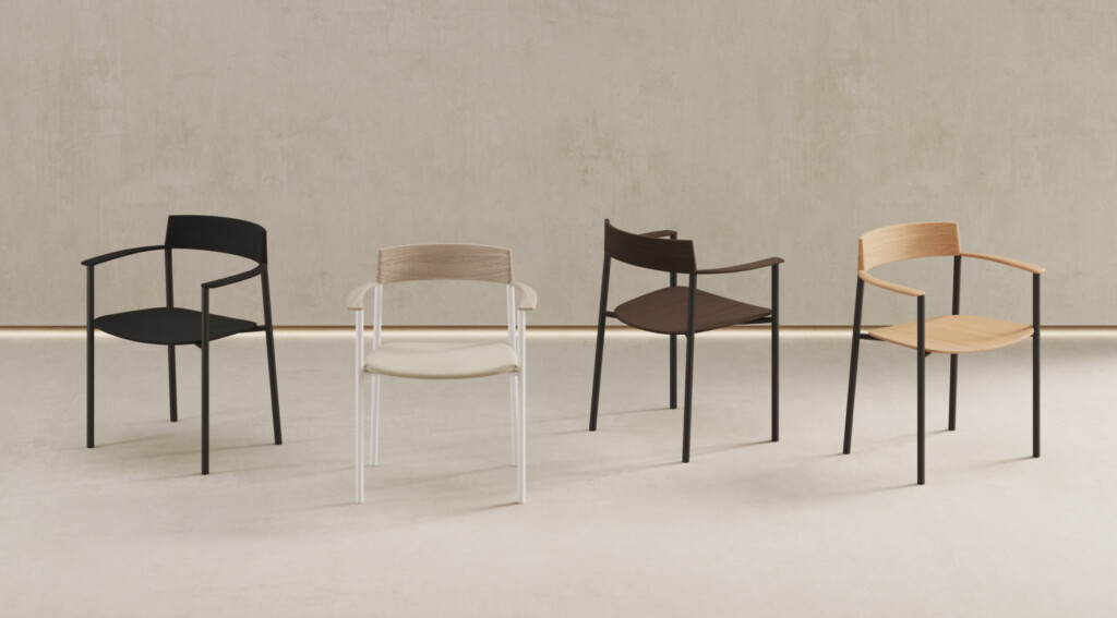 Set of Perxa chairs arranged against a beige background