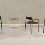 Set of Perxa chairs arranged against a beige background