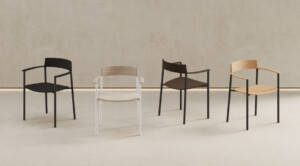 Set of Perxa chairs arranged against a beige background